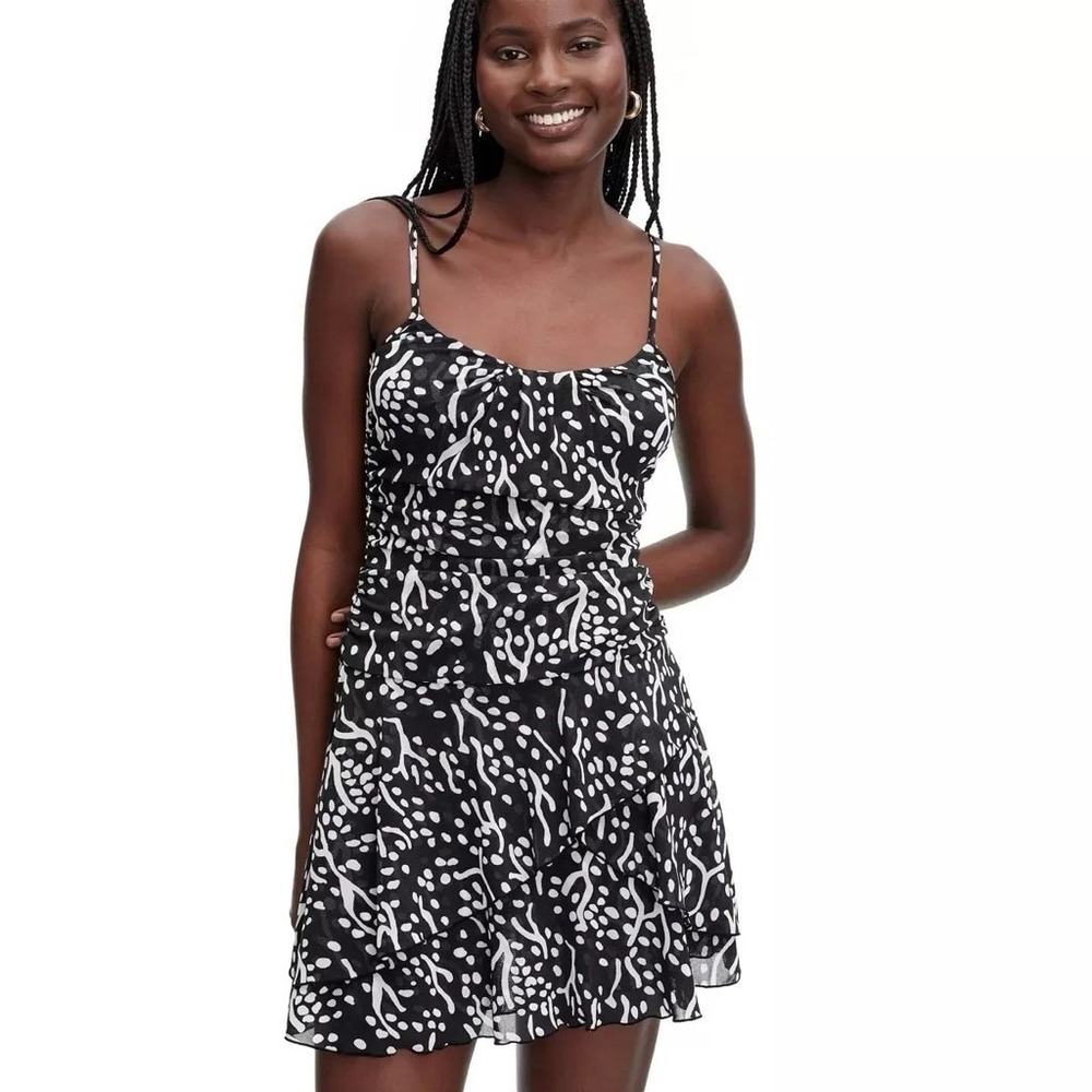 Diane von‎ Furstenberg Black White Abstract Print Mesh Mini Dress L